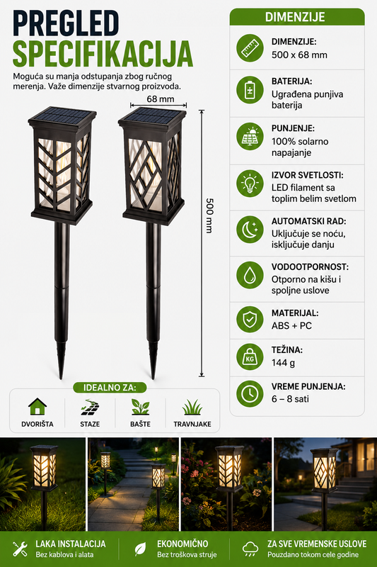 Solarna LED baštenska lampa za dvorište i staze