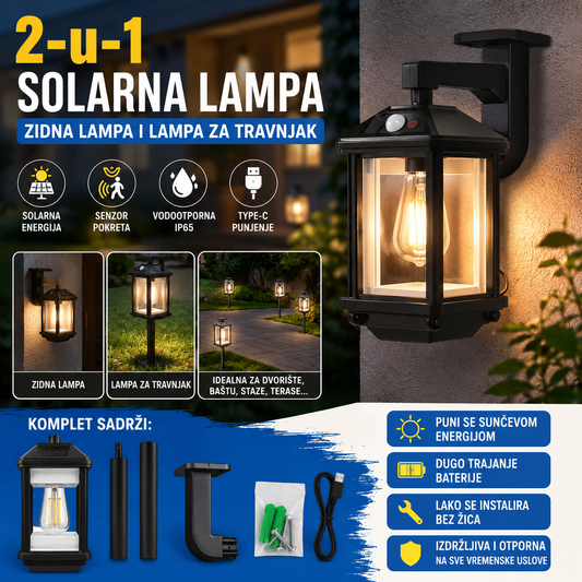 2-u-1 Solarna Zidna i Baštenska Lampa