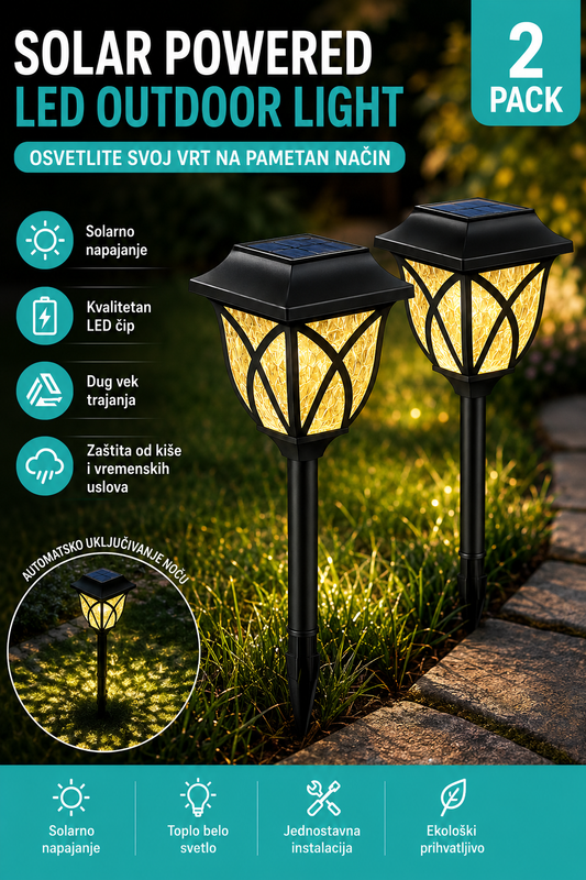 Solarne LED baštenske lampe – 2 komada