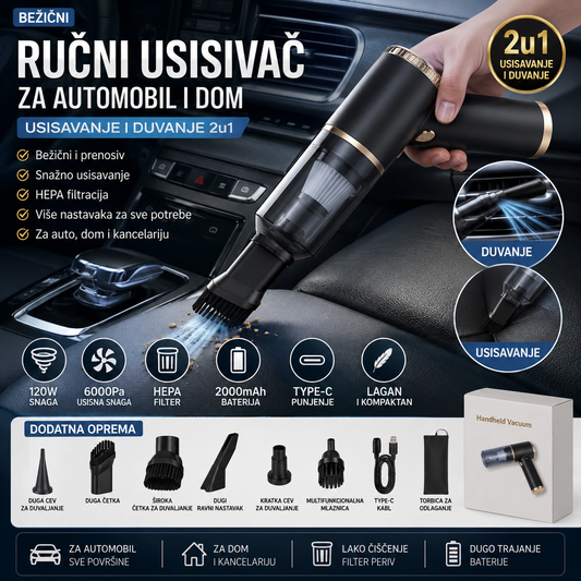 Bežični Ručni Usisivač za Automobil i Dom